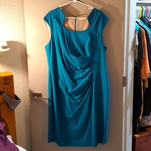 Calvin Klein teal scoop neck dress with waistline touching, size 16W